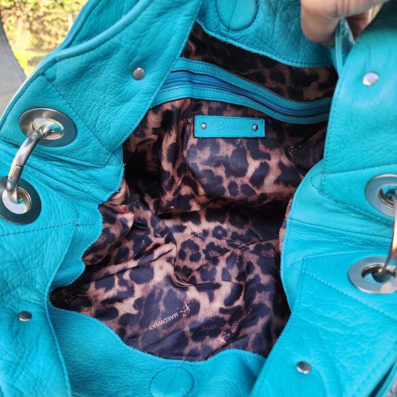 B. Makowsky Turquoise Leather Slouchy Hobo Shoulder Bag - Picture 7 of 11